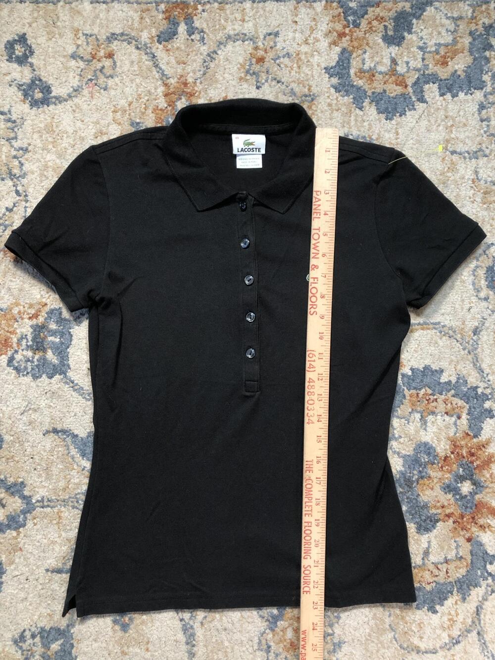 Lacoste Polo Shirt Womens 40 Black Slim Fit Short Sleeve Croc Logo Knit Casual - Picture 9 of 10